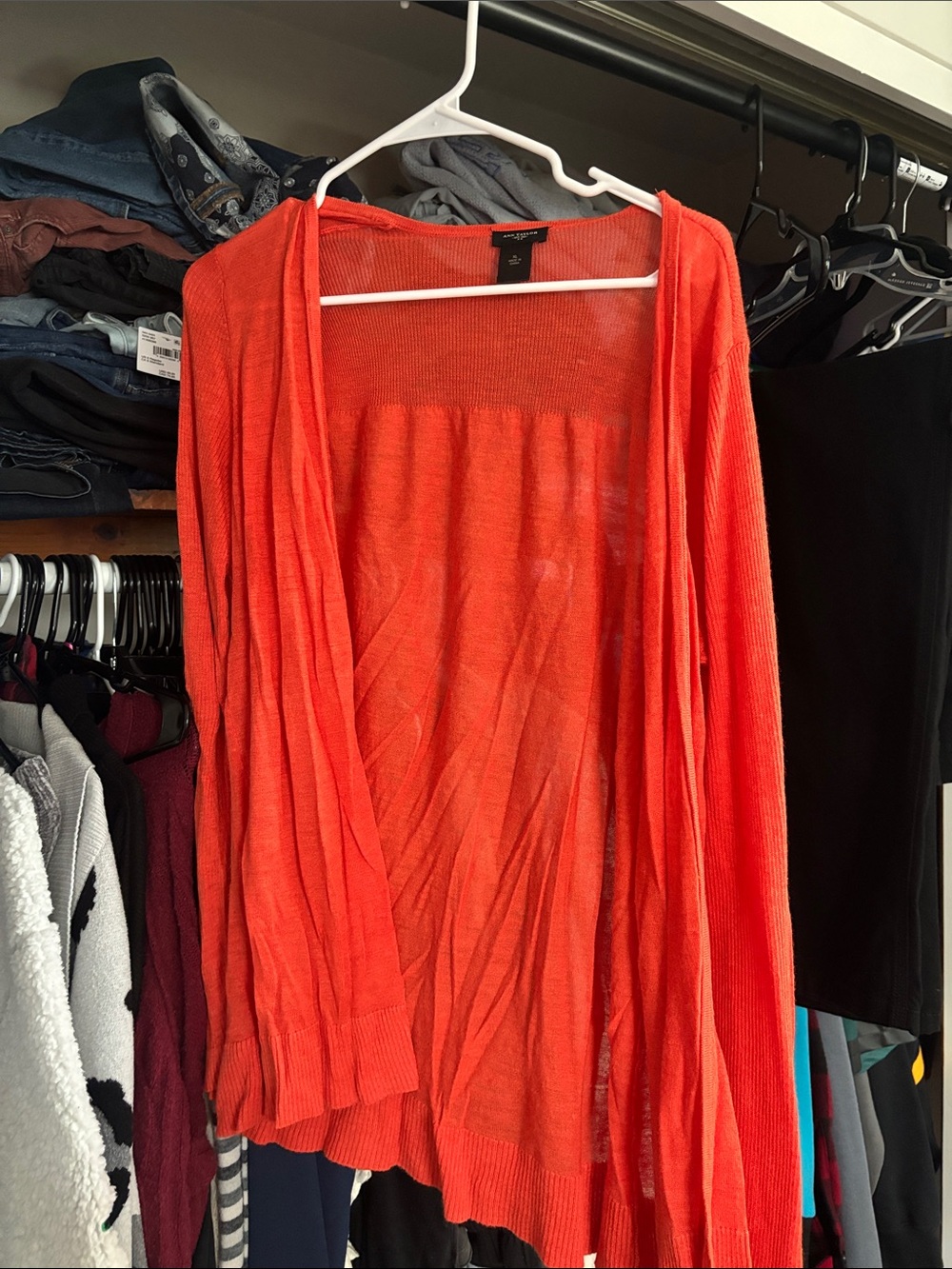 Ann Taylor Orange Lightweight Open-Front Cardigan